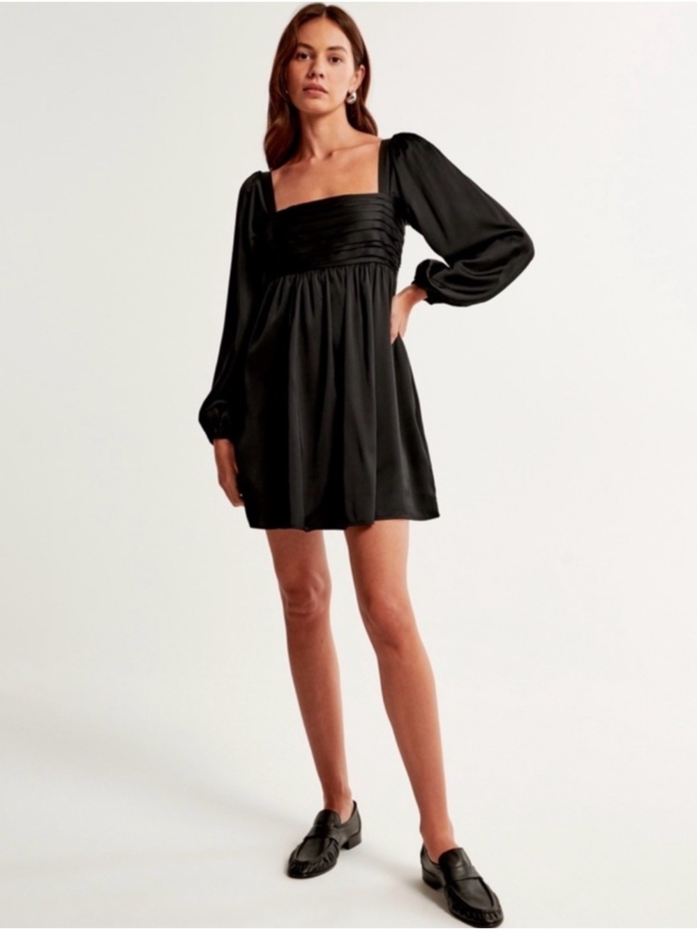 Abercrombie Emerson Satin Mini Dress Black Medium NWT Puff Sleeve